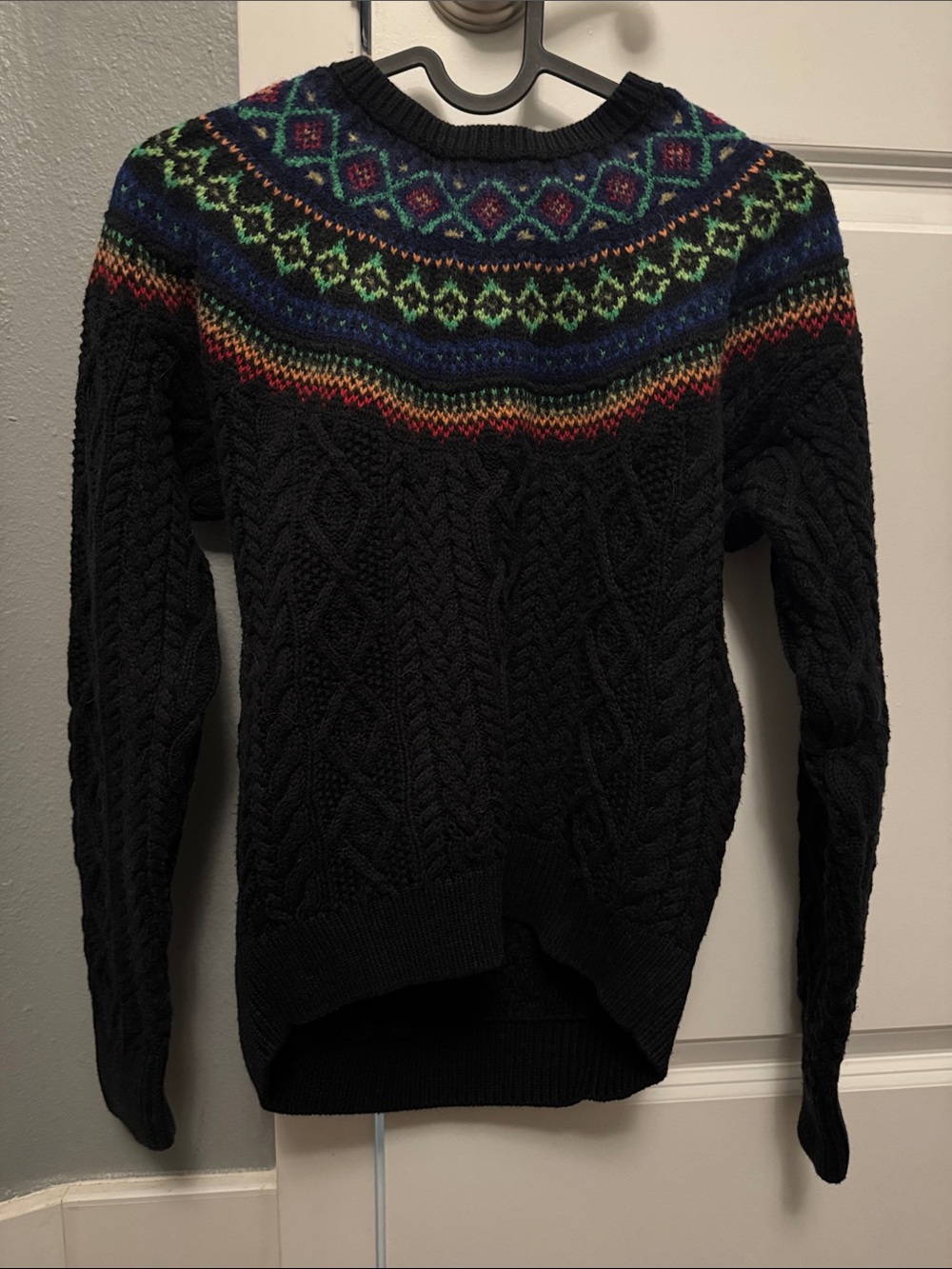 Polo Ralph Laure Cable-Knit Crewneck Sweater with Multicolor Fair Isle Yoke